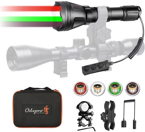 Odepro KL52 MAX Zoom Torch with 4 Interchangeable LED:White/Red/Green/IR850 | Ultra Bright, Long Beam Range, Push Switch Stepless Dimming, Full Set Ready To Use, Ideal for Outdoor Camping