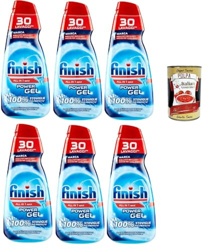 Italian Gourmet Geschirrspülgel All in 1 Max 6 x 600 ml Spülmaschinen Gel stark gegen Fett schnell lösliche Formel brillante Reinigung kurze Eco Programme Vorratspack + Italian Gourmet Polpa