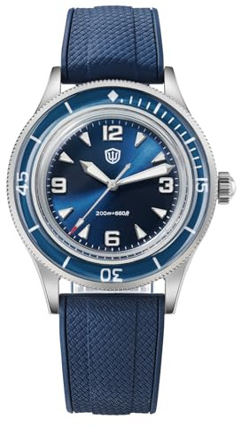 watchdives Taucheruhr für Herren WD50Q 50-Fathoms Quarzuhren Japan VH31 Sweep Sekundenwerk Blasen-Saphirglas Armbanduhr 200m Professionelle Taucheruhr BGW9 Blau Leuchtmasse 38mm Gehäuse
