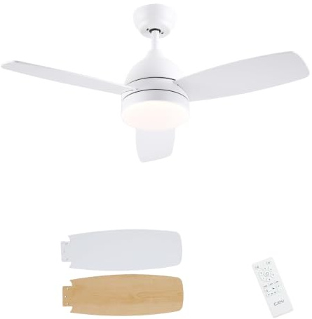 CJOY Ceiling Fans with Lights 42 inch White and Woodgrain 3 Blades