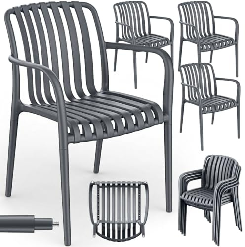 tillvex® Gartenstühle 4er Set Stapelbar Wetterfest mit Armlehne bis 120kg | Outdoor Stühle UV-beständig | Gartenstühle Balkonstuhl Outdoor Kunststoff | Terrassenstuhl Gartenmöbel Balkon Garten Terrasse