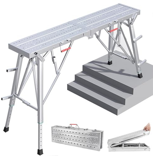 Plataforma de Trabajo, Escalera Plegable, Andamio de Aluminio Resistente con Pies Antideslizantes y Bloqueo de Seguridad,300kg Carga Máxima, L: 160/200 CM