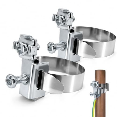 2 fascette di messa a terra, 8-52 mm, fascette per tubi di messa a terra, in acciaio inox, fascette di messa a terra, fascette di messa a terra, fascette di messa a terra in acciaio inox, per legare
