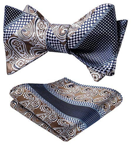 HISDERN Papillon da Uomo Floreale Paisley e Tasca Quadrata, Cravatta a Farfalla e Set di Accessori per Fazzoletti per Feste di Matrimonio Marrone/Blu