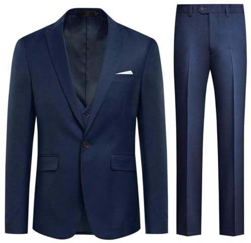 Allthemen Herren Anzug Slim Fit 3 Teilig Herrenanzug Modern Anzüge für Business Hochzeit Marineblau XS