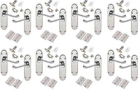 Golden Grace Epsom Scroll Latch Door Handles, Polished Chrome, 8 Sets | Includes 3-inch hinges and 63mm tubular latches with matching screws for easy, complete interior installation.