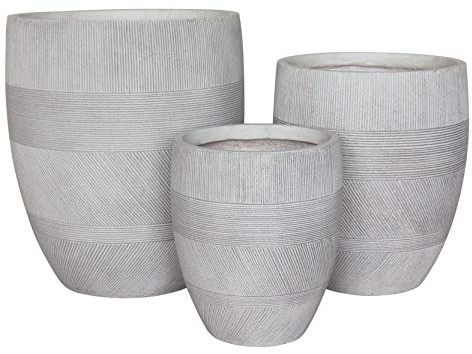 Vasi per Piante Rotondi da Interno Ed Esterno Set da 3 Dimensioni Moderni Vaso di Design in Resina Colore Taupe, G.43,5x43,5x50/M.35,5x35,5x41/P.27x27x32