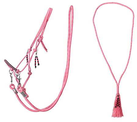 QHP Knotenhalfter Kombi Liberty Set aus Knotenhalfter mit ABN. Zügeln + Halsseil (Vollblut, Flamingo pink)