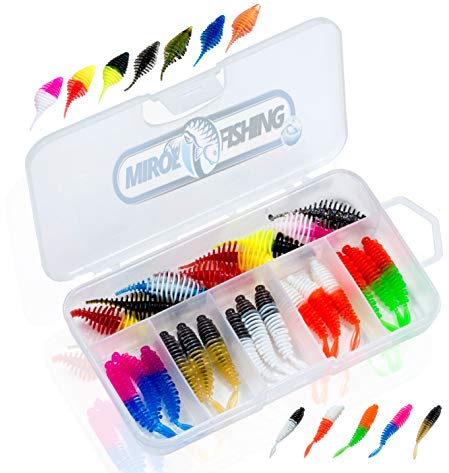 MiRoeFishing Leurres de pêche en caoutchouc 4,8 cm pour pêche au lancer à la truite et à la perche. Lot de 22 pièces avec boîte.