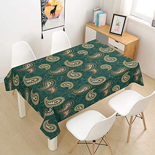 Hiser Tischdecke Wasserdicht Tischwäsche, Rechteckig Abwaschbar 3D Böhmen Drucken Polyester Tischdecken Abwischbar Tischtuch für Küche Party Outdoor Garten (Türkis,140x140cm)