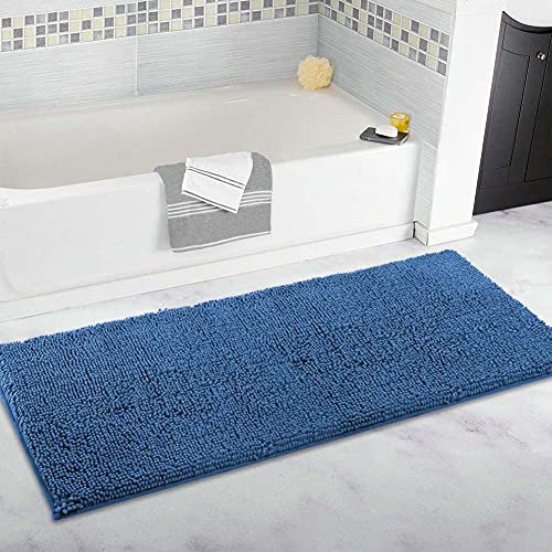 FYUN Extra großer Badezimmerteppich, lang, 80 x 120 cm, ultraweiche Chenille-Teppiche, rutschfest und wasserabsorbierend, Badewannen-Bodenmatte, Läufer für Badezimmer, Schlafzimmer, Küche, Blau