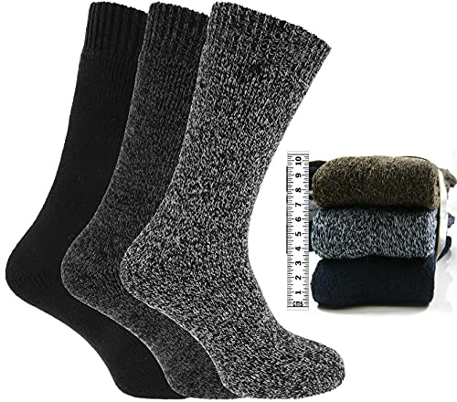 Essentials Collection 3 Pairs of Mens Chunky Thermal Non Elastic Wool Blend Socks, 6-11 (SJ072)
