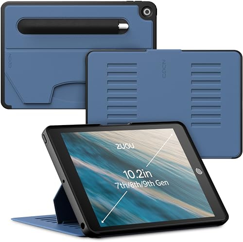 ZUGU iPad 10.2 Hülle 2021/2020 / 2019, schlanke Schutzhülle für die iPad9 / iPad8 / iPad7, 8 Winkel-Ständer magnetisch, Stifthalter, Auto Sleep/Wake UP [ Schieferblau grau ]