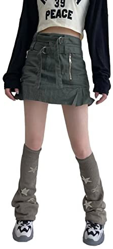 shownicer Stulpen Damen Leg Warmers Japanische Beinstulpen Winter Gothic Stricken Legwarmers Stiefel Boot Abdeckung für Studenten Mädchen Harajuku Oberschenkel hohe Socken E Grün Einheitsgröße