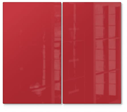 DEQORI Herdabdeckplatten Glas | 2er Set 60x52 cm | Unifarben - Rot | Ceranfeld Abdeckplatten in Küche | Herd-Abdeckungen universal | Glasplatten & Schneidebretter für Kochplatte