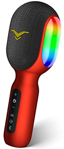 Wireless Bluetooth Karaoke Microphone with LED Lights, Music Recording, Voice Cancelling, 4 Sound Mode, Duet Mode, Bluetooth/AUX/FM Connection, for Home Karaoke, Parties, Gatherings & Celebrations