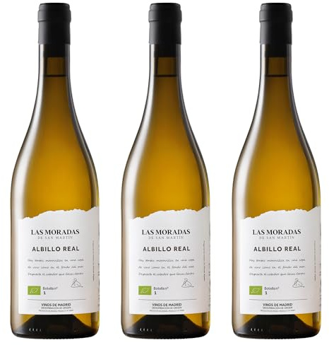 Bodega Las Moradas de San Martín - Pack de 3 Botellas de Vino Albillo Real de 75 cl - Vino Blanco con D.O. Vinos de Madrid - Reposo en Barrica de Roble Francés - Vino Vegano y Ecológico