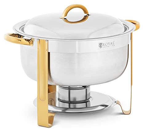 Royal Catering RCCD-RT17_5LG Chafing Dish rotondo con accenti dorati da 4,5 l