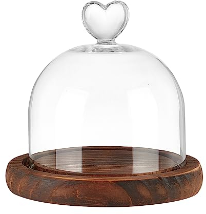 NBEADS Round Glass Display Dome Cloche, Mini Glass Cloche Dome Clear Bell Jar Cloche Plant Terrarium Decor with Wood Base 11.2cm×11.2cm for Flower Crafts Decorations, Coconut Brown