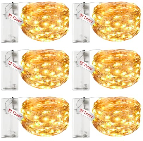 litogo 6 Stück LED Lichterkette Batterie mit Timer, 3M 30 LED Kupferdraht Lichterkette Innen, lichterketten batteriebetrieben (AA Batterie) für Party Weihnachten Halloween Hochzeit Deko, Warmweiß