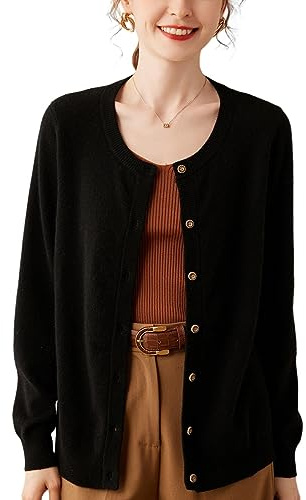 DISSA Gilet Cachemire Femme Col Rond Ajusté,Noir,38
