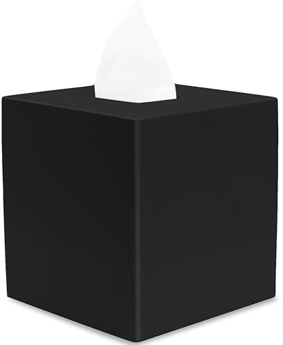 Matte Black Square Tissue Box Cover, Decorative Tissue Box Dispenser for Bathroom, Parlors, Office, Bedroom Dresser, Vanity Countertop, Nightstand, Car, and Desk