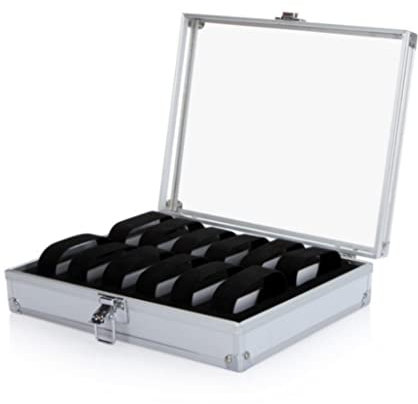 REEKOS Uhren Aufbewahrungsbox Uhrenbox Uhrenschatulle Uhrenbox Aus Metall Mit 12 Fächern, Schlitz, Uhrenvitrine, Aufbewahrungsregal, Organizer, Schmuckvitrine Uhrenkasten Uhrenkoffer
