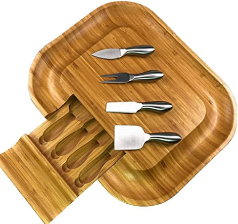 KHDONT Spacieux Grandes Planches de charcuterie, Ensemble de Planches de charcuterie, tiroirs, Planche à Fromage et Couteau en Bambou, Plateau d'apéritif et de Fromage Multifonction