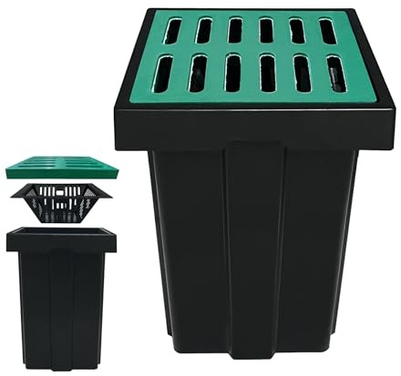 Natotela Catch Basin for Drainage with Fiber Glass Grate-18x18x24 in. Deep Drainage Basin with Debris Basket,A15 French Drain Basin Without Reserved Hole for Yard,Downspout,Lawn,Municipal Pipeline