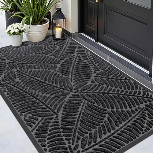 Homaxy Door Mats Indoor Outdoor, 60x90cm, Black | Heavy Duty, Rubber, Dirt Trapper, Non Slip Waterproof Floor Mat, Easy Clean Door Matt for Front Door, Entrance and Garden