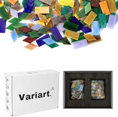 VARIART Mosaikfliesen, 1600 Stück, 0,9 kg, Mosaik-Glasstücke, Mosaikfliesen sind geeignet für Heimdekoration und Heimwerker. (Regenbogen-Groß)