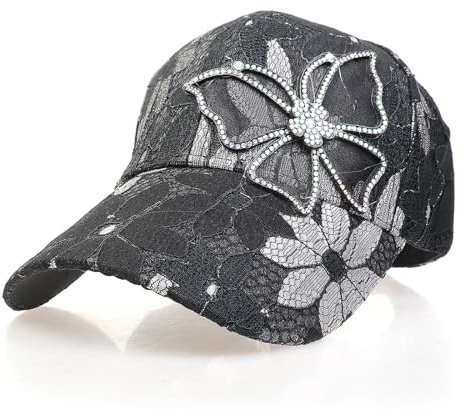 NiceYnn Charm Lace Mesh Baseball Cap, Bling Sequin Flower Breathable Adjustable Snapback Trucker Caps, Girls UPF 50+ Travel Summer Sun Hat Visor Hip Hop Golf Hats