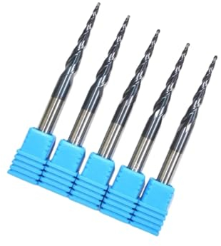 Schaftfräser mit Kugelkopf 5 Stück, 6 mm * R0,75 * 30 * 75L, TiALN-Vollhartmetall-Schaftfräser, konischer Holzbearbeitungs-Fräser, 2-schneidiger Kegel-Kugelfräser