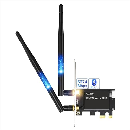 Nuwo AX5400 - Tarjeta de red inalámbrica WiFi 6E PCIe para PC fijo Gaming, Bluetooth 5.2, soporte de bajo perfil, Tri-Band (6 GHz, 5 GHz, 2,4 GHz), WPA3, compatible con Windows 10/11
