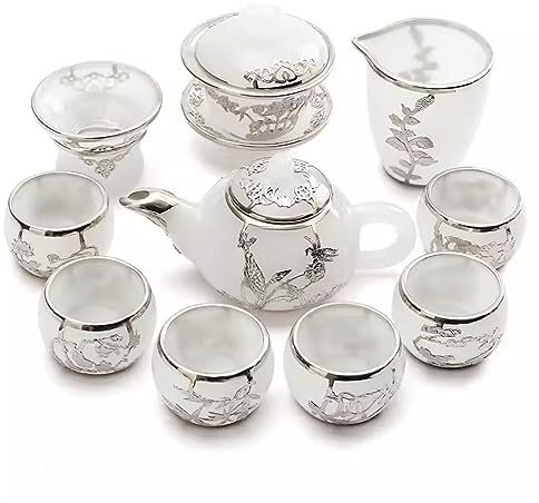 FHPEWXDG Set da tè, Set da tè pomeridiano, Set da tè per Adulti, Set da tè in Giada intarsiata in Oro, Set da teiera e Tazza per la casa