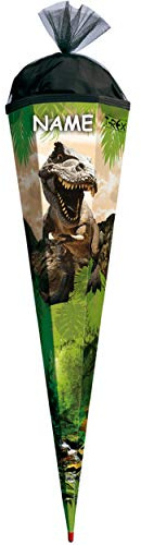 Schultüte - Tyrannsosaurus Rex - Dinosaurier 22-100 cm - Größe wählbar - Holzspitze - eckig - incl. Name - Tüllabschluß - Zuckertüte - Roth - Jungen - T-Rex..