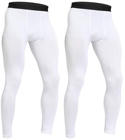HYCOPROT Kompressionsbyxor för män, atletiska tajta leggings, löpning, coola torra byxor, sport, baslager, byxor för träning, basket, sport, Vit + vit, M