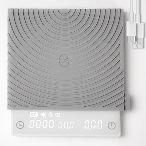 TIMEMORE Black Mirror Mini, digitale Kaffeewaage mit Timer, 2 kg/0,1 g, Durchflussrate-Funktion, kompakt und tragbar, Silikon-Schutzhülle, Espressowaage, Weiß