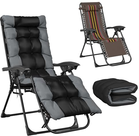 DELONGKE Fauteuil de Exterieur,Transat Jardin Exterieur avec Coussin -Dossier RéGlable, Bain de Soleil Piscine Jardin Terrasse Chaise Relax. (1 Article, Rayures Marron)