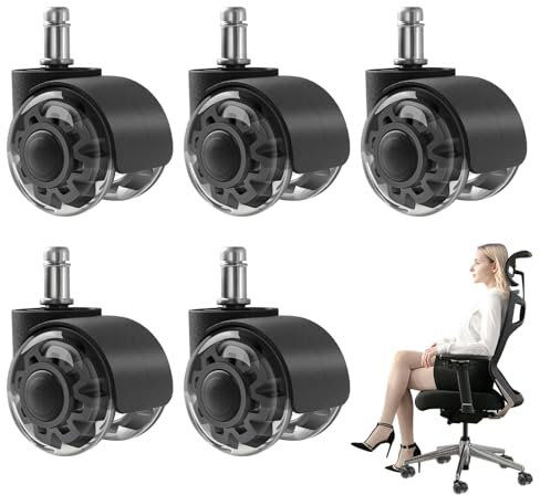 Stuhlrollen-Set – 5 Stück 2-Zoll- für Büro- & Gamingstuhl | Sanftes Rollen, kein Kratzer auf Holzböden, langlebige Hartbodenrollen mit Kugellager, stabil & geräuschlos für Schreibtischstuhl