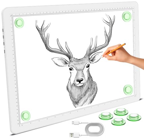 Phylosal Magnetisches A3-Lichtpad, superhelle Lichtbox mit Seitentaste, Diamant-Kunst-Lichttafel, Lightbox zum Nachzeichnen und Zeichnen, USB-Strom-Kunsthandwerk-Lichttisch zum Skizzieren