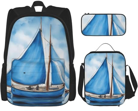OXKGHHO Juego de mochila de trabajo con estampado de velero azul con lonchera aislada, correas ajustables, para gimnasio y uso diario, Negro -, Talla única