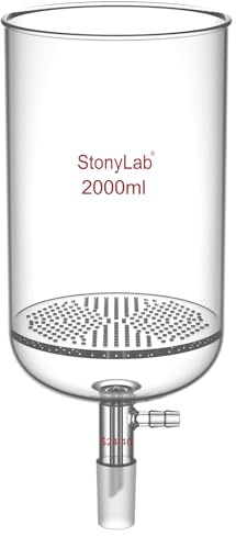 stonylab Embudo de Filtración Buchner de Vidrio, Embudo de Filtro de Placa de Vidrio Borosilicato con Conexión de Manguera de 10 mm y Junta Estándar 24/40 para Pruebas de Filtración, 2000 ml
