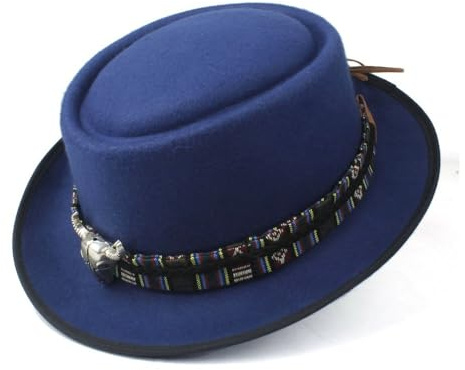 Jiaxu-Hüte Pork Pie Hut mit Kuhkopfband, Kirchenhut, Jazzhut, Größe 58CM(Blau)