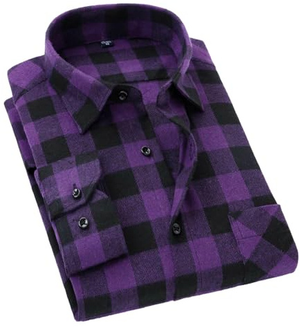 Chemise à carreaux en flanelle pour homme, manches longues, boutonnée, coupe droite, chemisier avec double poches