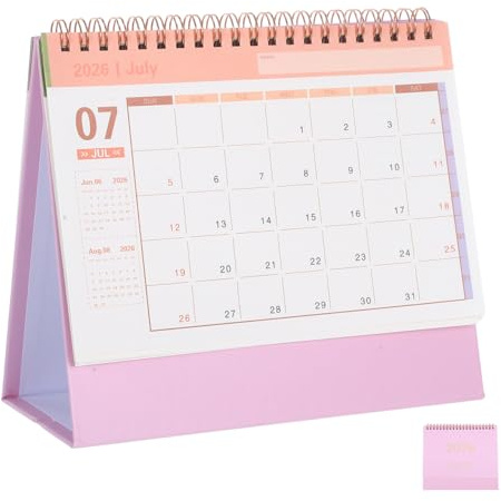 SHINEOFI Desk Calendar 2025-2026 Small Desktop Standing Flip Calendar for Home School Office Academic Monthly Planner Pink 19x16.5cm