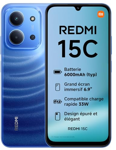 XIAOMI Redmi 15C - Smartphone de 4+128GB, Cámara Dual con IA de 50 MP, Pantalla inmersiva de 6,9 120 Hz, Potente procesador octacore, Carga rápida de 33W, Cargador no Incluido, Azul (Versión ES)