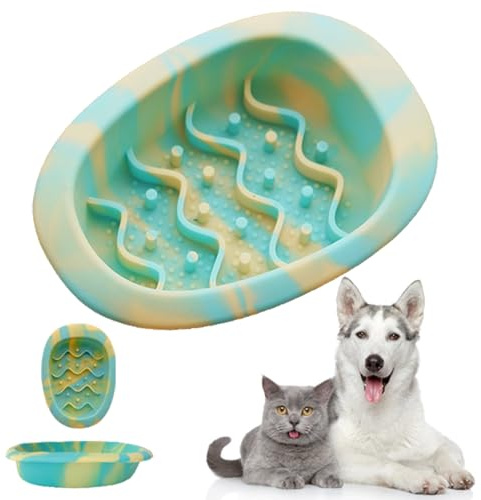 LINZZI Colorful Slow Feeder Bowl for Large & Small Pets Silicone Easy to Clean Dog Food Bowl Slow Feed Dog & Cat Bowls for Interactive(Blue S)