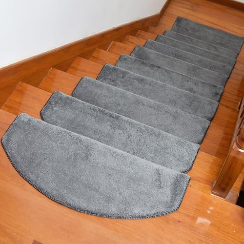 Alfombrillas antideslizantes para escaleras, de color sólido, de medio arco, lavables a máquina, alfombras de seguridad para ancianos, 65 x 24 cm, color gris oscuro