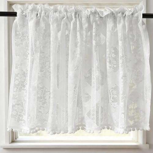 HUANR Scheibengardinen Küche, Spitzenoptik Bistrogardinen, 100cm X 61cm | Halbtransparent Kurzgardine Modern, Stilvolles Küchengardine, für Küche, Schlafzimmer, Café